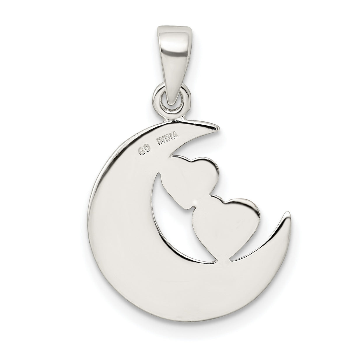 Sterling Silver Pendant with Crescent Moon and Rose Gold Hearts, Sister Friendship Charm
