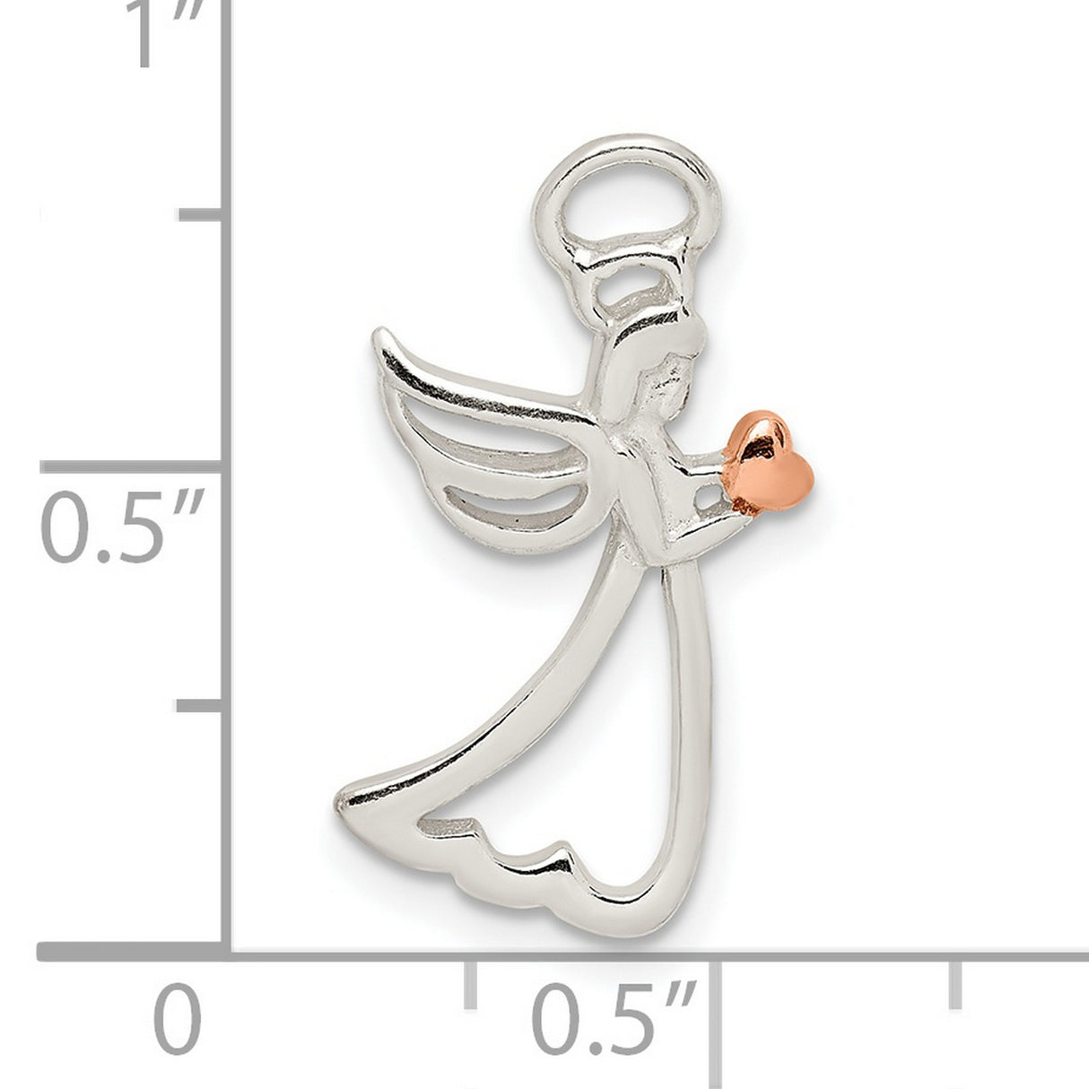 Sterling Silver Angel Pendant with Rose Gold Heart, Openwork Guardian Angel Design for Women