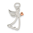 Sterling Silver Angel Pendant with Rose Gold Heart, Openwork Guardian Angel Design for Women
