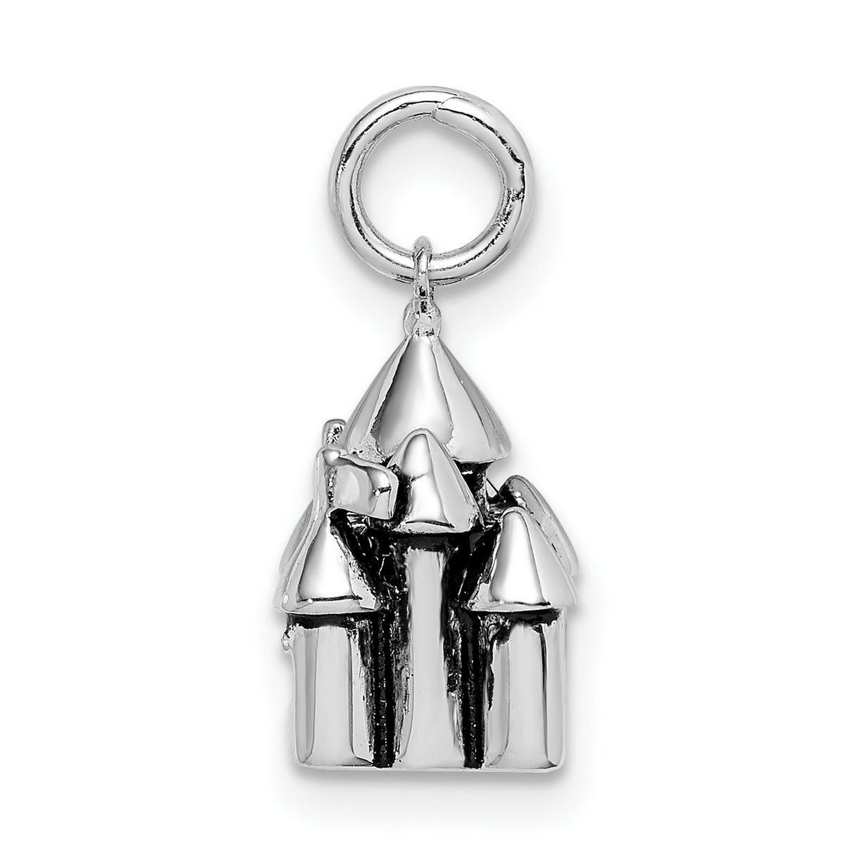 Sterling Silver Castle Pendant Charm with Turrets and Arches Fantasy Theme