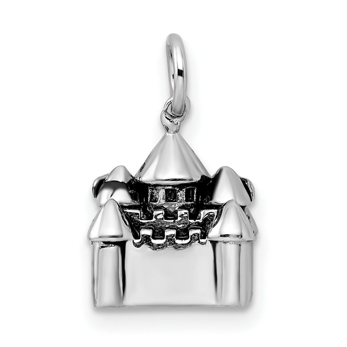 Sterling Silver Castle Pendant Charm with Turrets and Arches Fantasy Theme