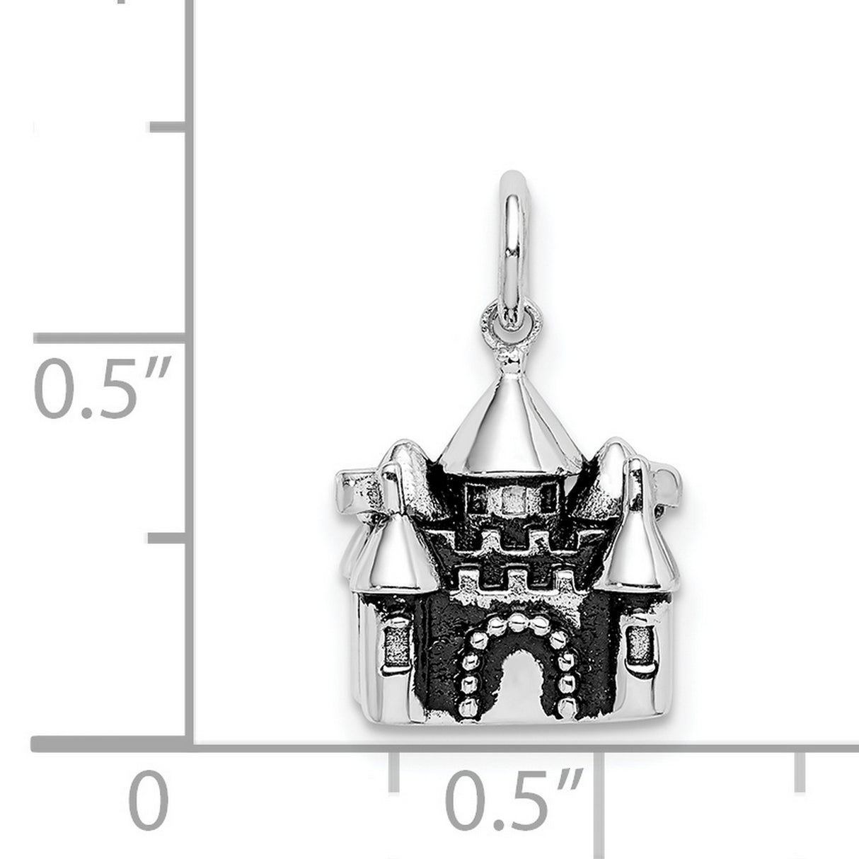Sterling Silver Castle Pendant Charm with Turrets and Arches Fantasy Theme