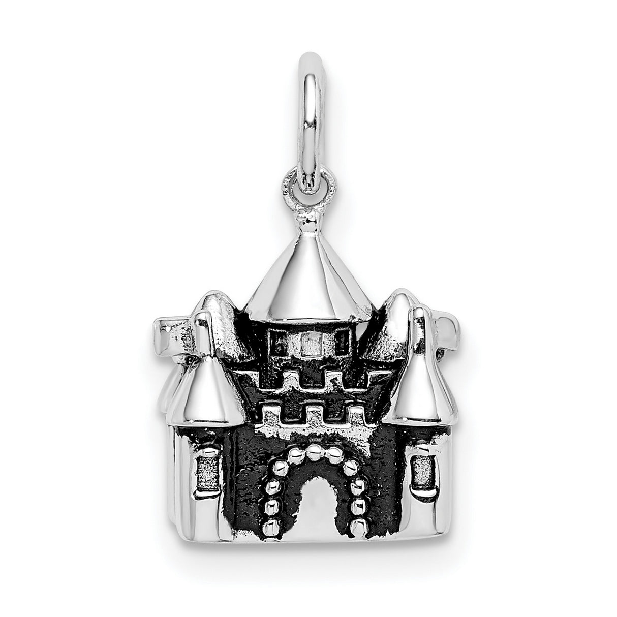 Sterling Silver Castle Pendant Charm with Turrets and Arches Fantasy Theme