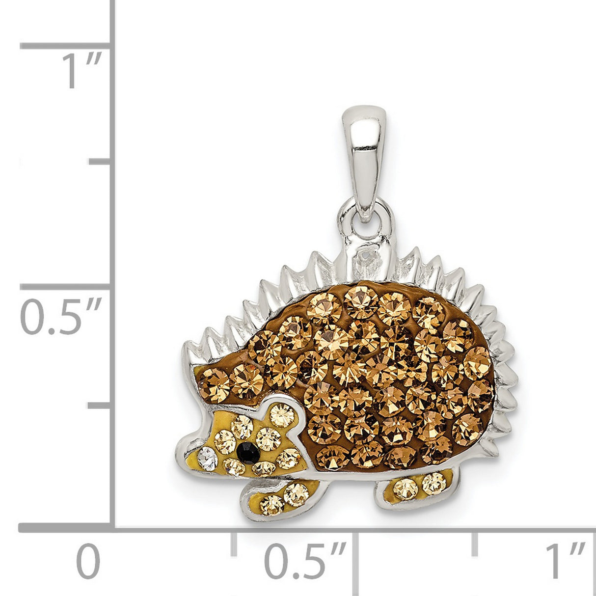 Sterling Silver Hedgehog Pendant with Brown and Yellow Crystals, Whimsical Woodland Animal Jewelry
