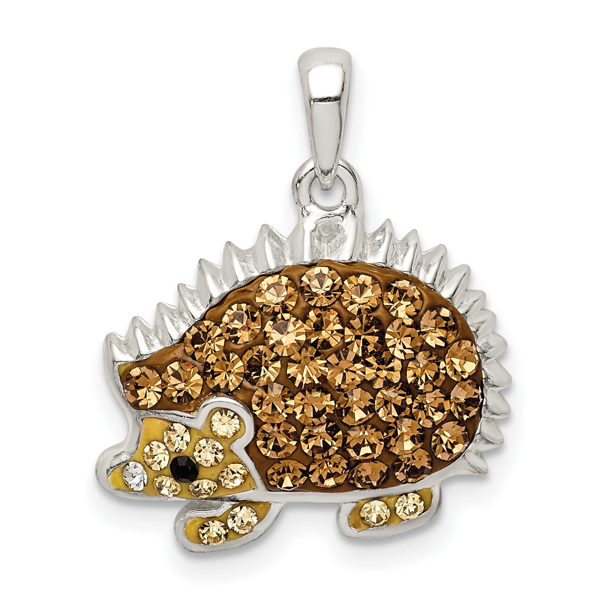 Sterling Silver Hedgehog Pendant with Brown and Yellow Crystals, Whimsical Woodland Animal Jewelry