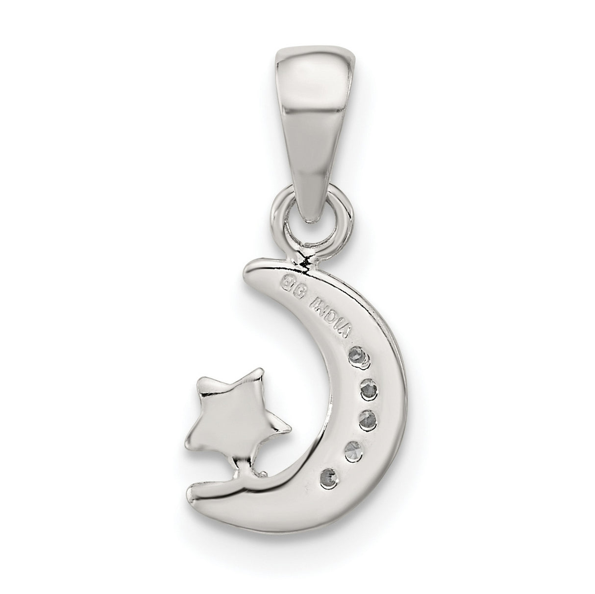 Sterling Silver Crescent Moon and Star Pendant with Cubic Zirconia, Celestial Jewelry for Women