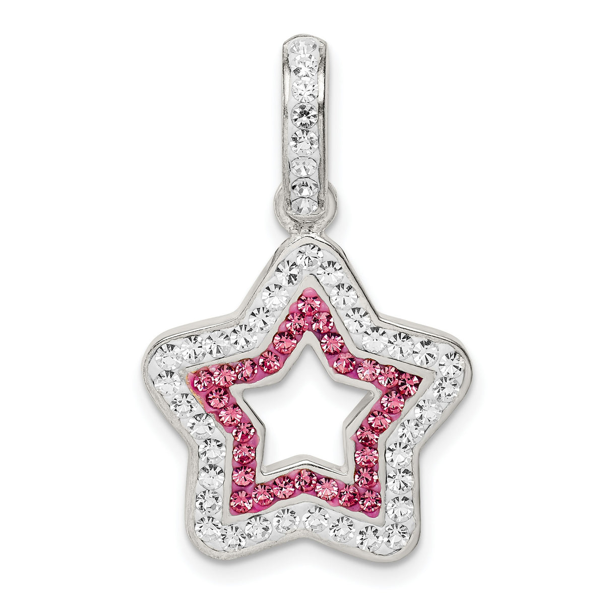 Sterling Silver Star Pendant with Pink and White Cubic Zirconia, Dual Layer Celestial Design