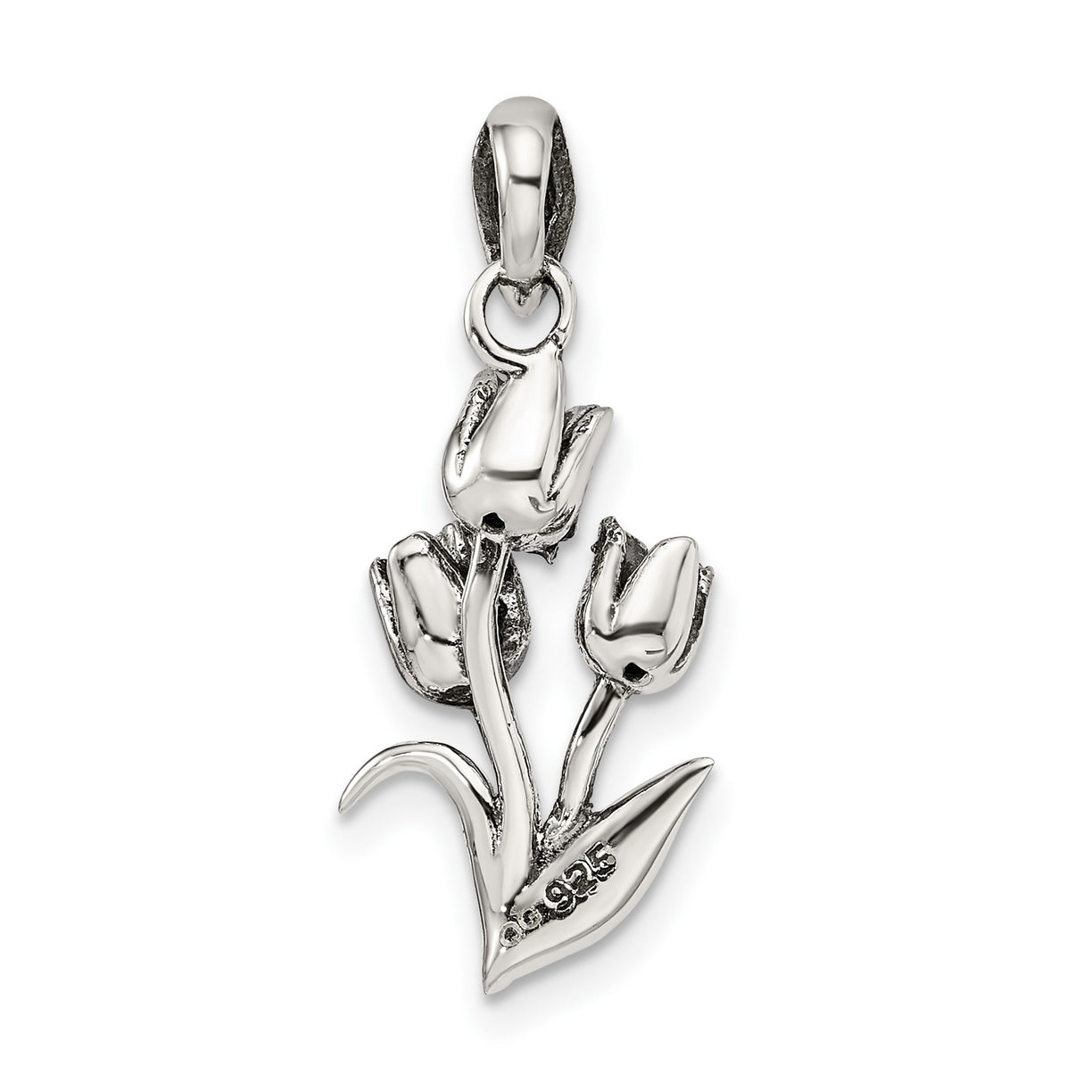 Sterling Silver Pendant with Three Tulip Blooms, Botanical Floral Design for Women