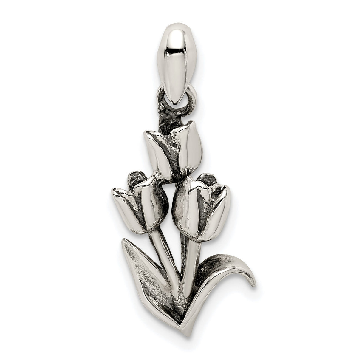 Sterling Silver Pendant with Three Tulip Blooms, Botanical Floral Design for Women