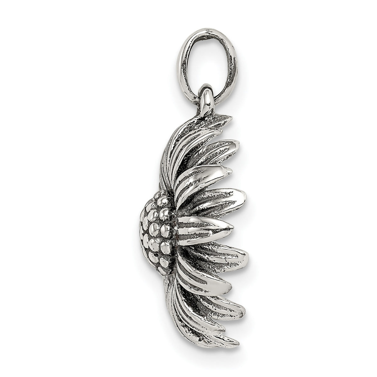 Sterling Silver Sunflower Pendant with Detailed Petals, Boho Floral Charm for Women