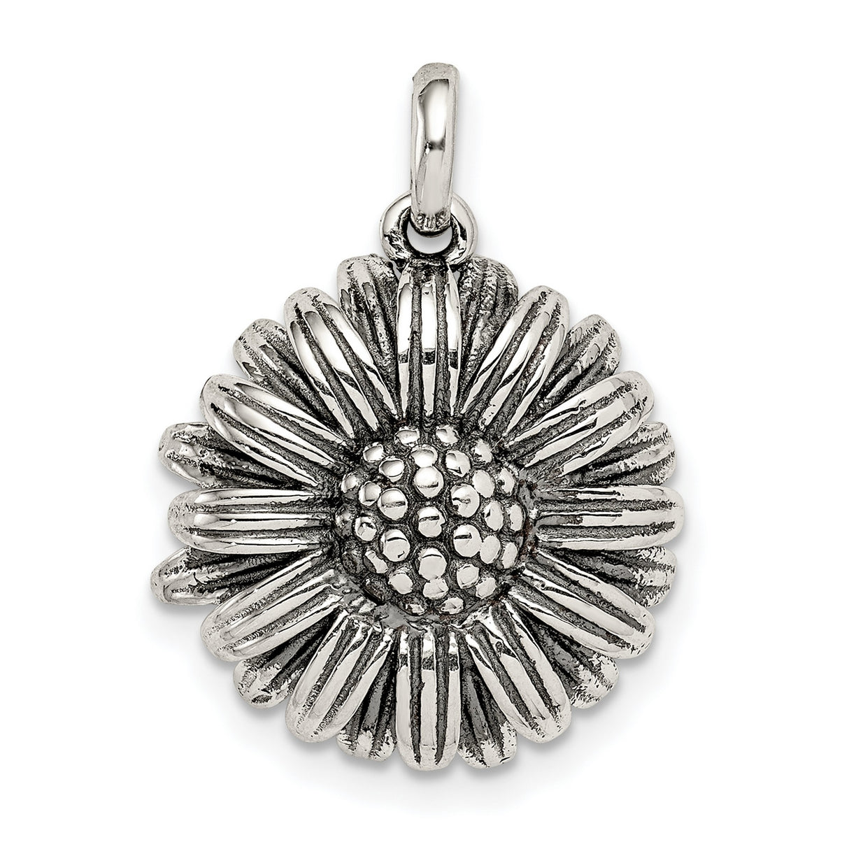 Sterling Silver Sunflower Pendant with Detailed Petals, Boho Floral Charm for Women