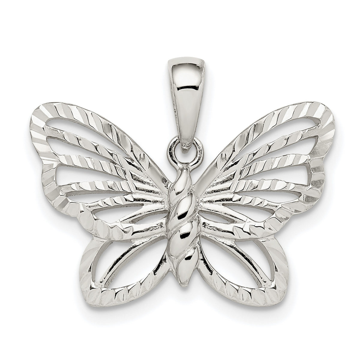 Sterling Silver Butterfly Pendant with Textured Openwork Design, Boho Nature Style for Women