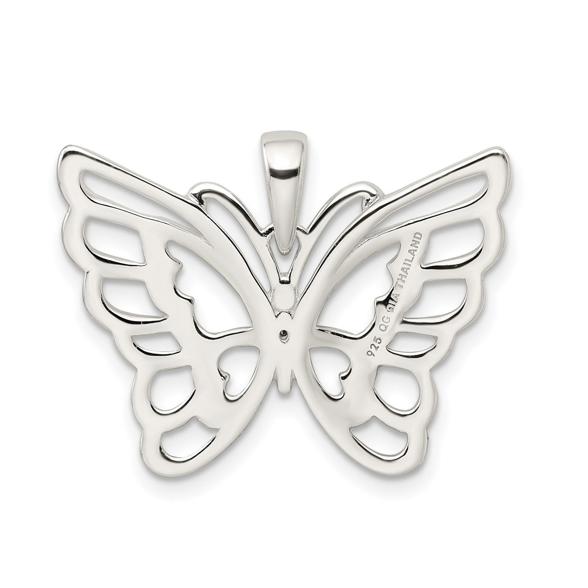 Sterling Silver Butterfly Pendant with Cubic Zirconia, Openwork Design, Symbolic Nature Jewelry