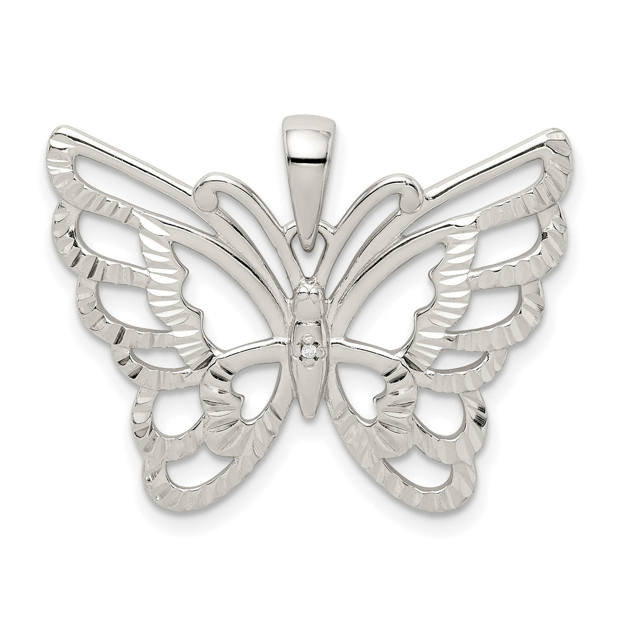 Sterling Silver Butterfly Pendant with Cubic Zirconia, Openwork Design, Symbolic Nature Jewelry