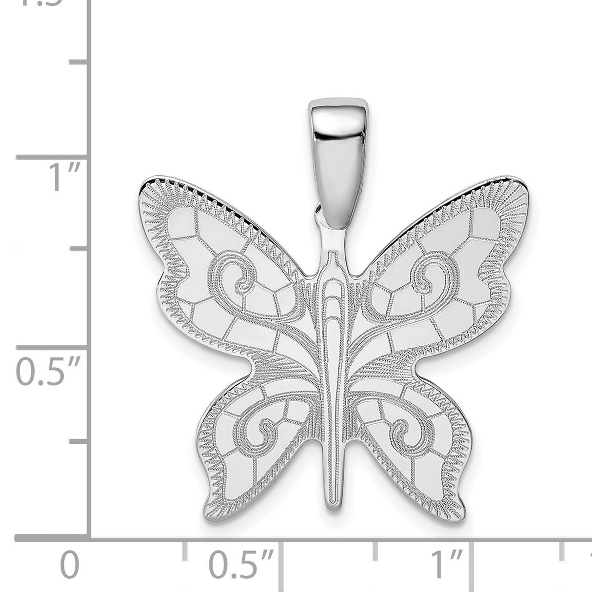 Sterling Silver Butterfly Pendant with Mosaic Wing Design and Scroll Detailing