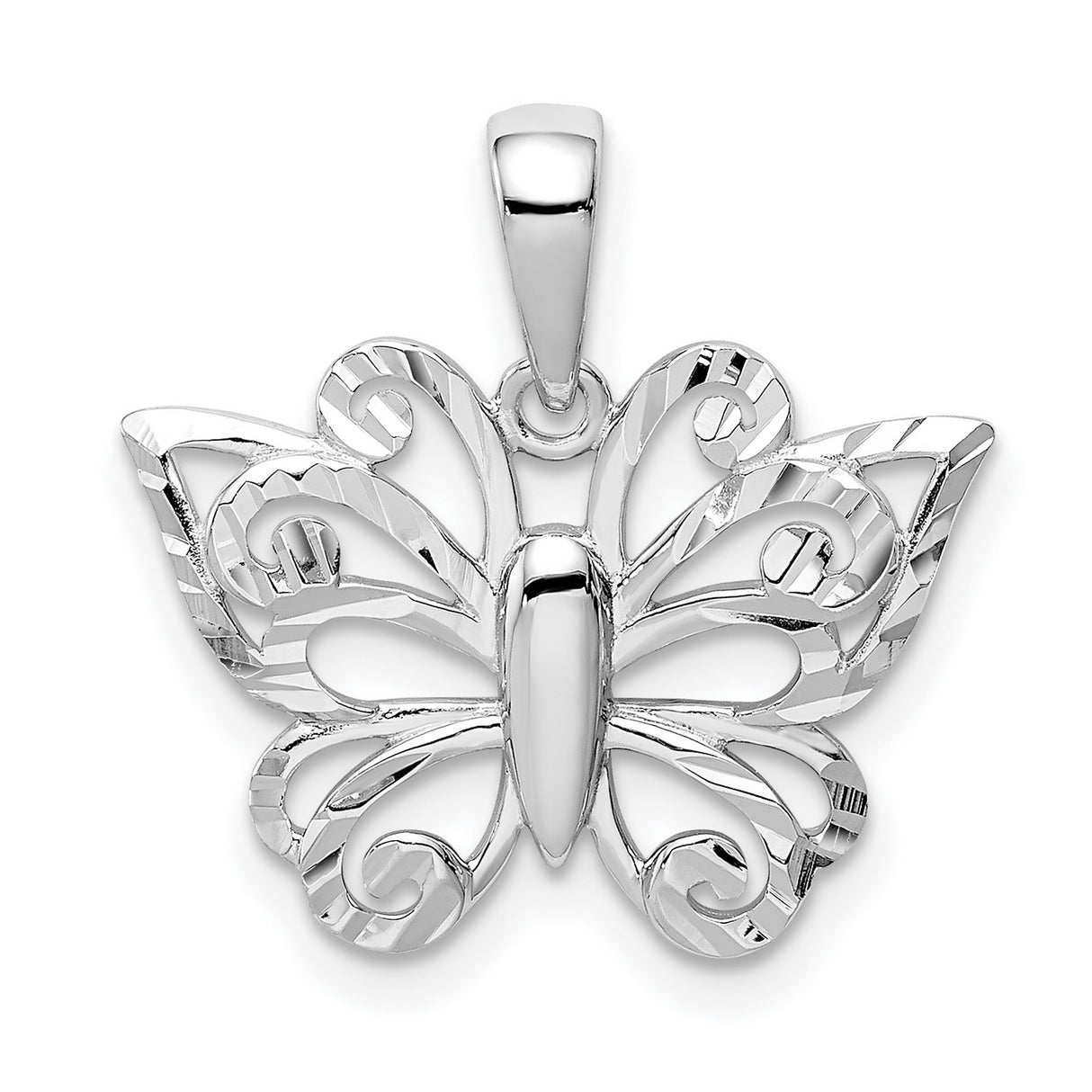 Sterling Silver Butterfly Pendant with Filigree Design and Textured Details for Women