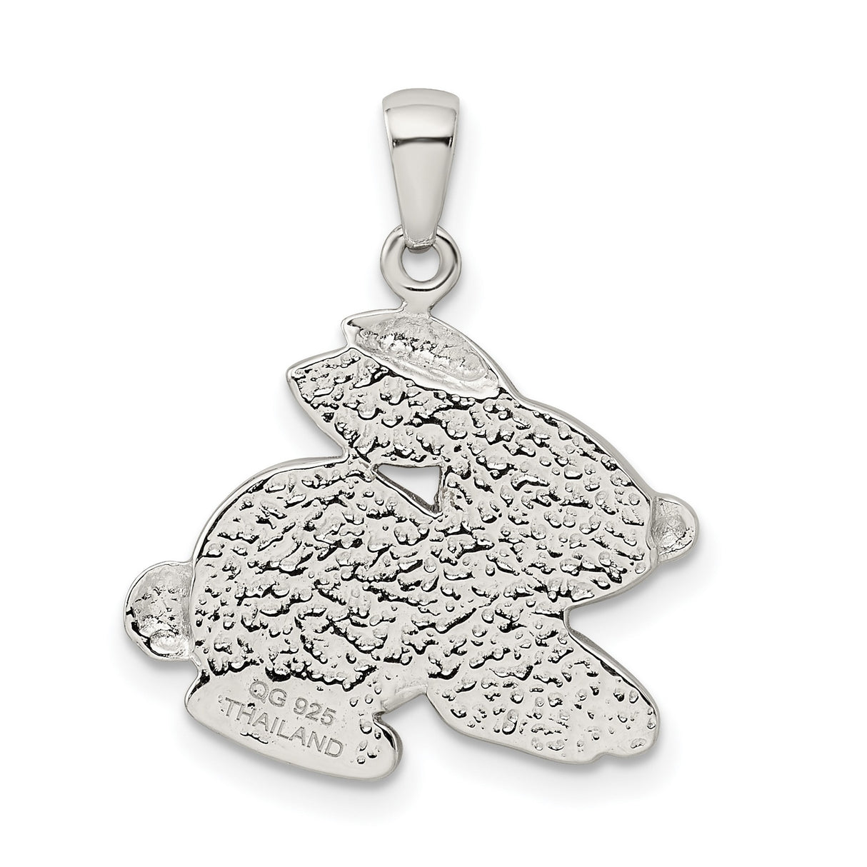 Sterling Silver Bunny Pendant with Simulated Pearl and Pink Crystal Ears