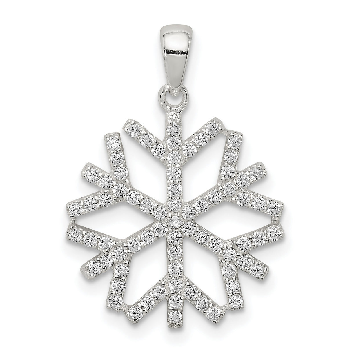 Sterling Silver Snowflake Pendant with Cubic Zirconia, Openwork Winter Charm Design