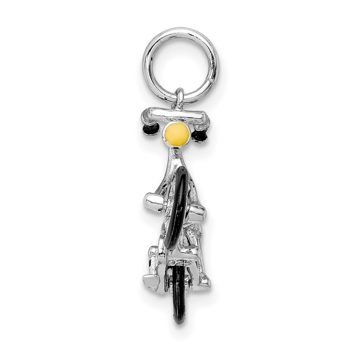 Sterling Silver Bicycle Charm Pendant with Black Enamel and Yellow Headlight Detail