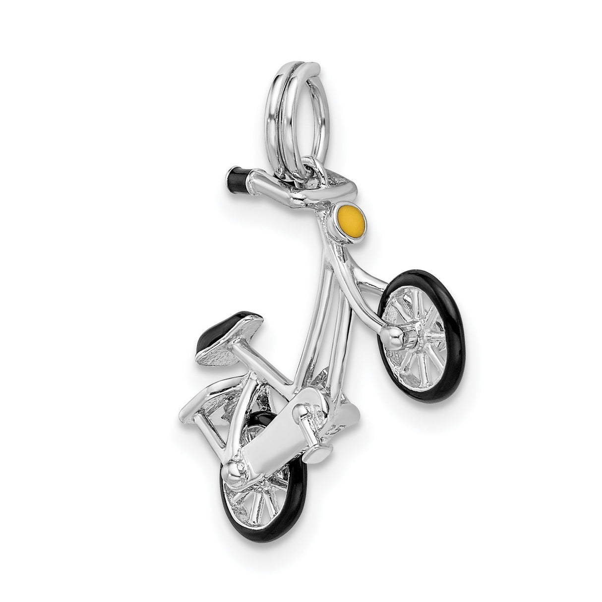 Sterling Silver Bicycle Charm Pendant with Black Enamel and Yellow Headlight Detail