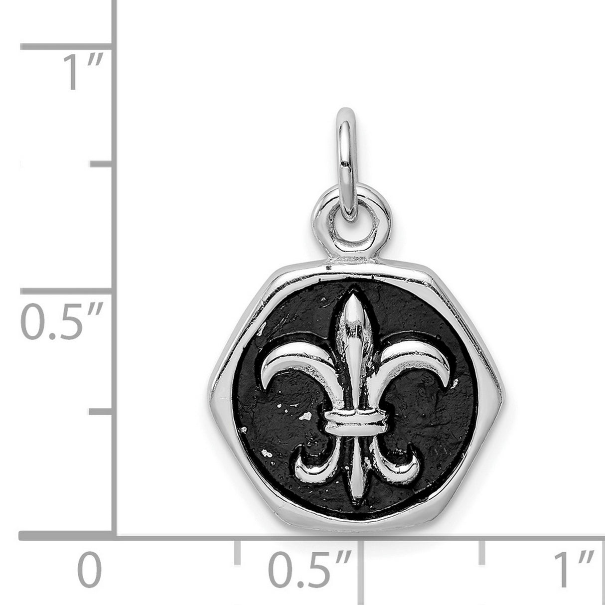 Sterling Silver Pendant with Fleur-de-Lis Design and Black Background, Oxidized Finish