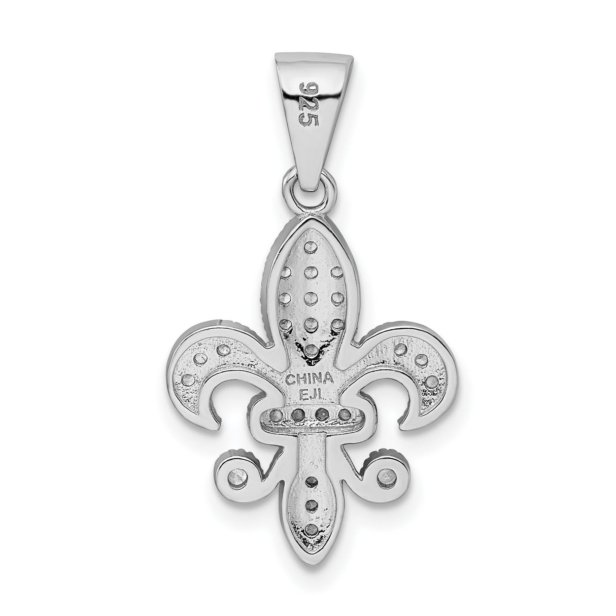 Sterling Silver Fleur de Lis Pendant with Cubic Zirconia, French Floral Symbol Jewelry
