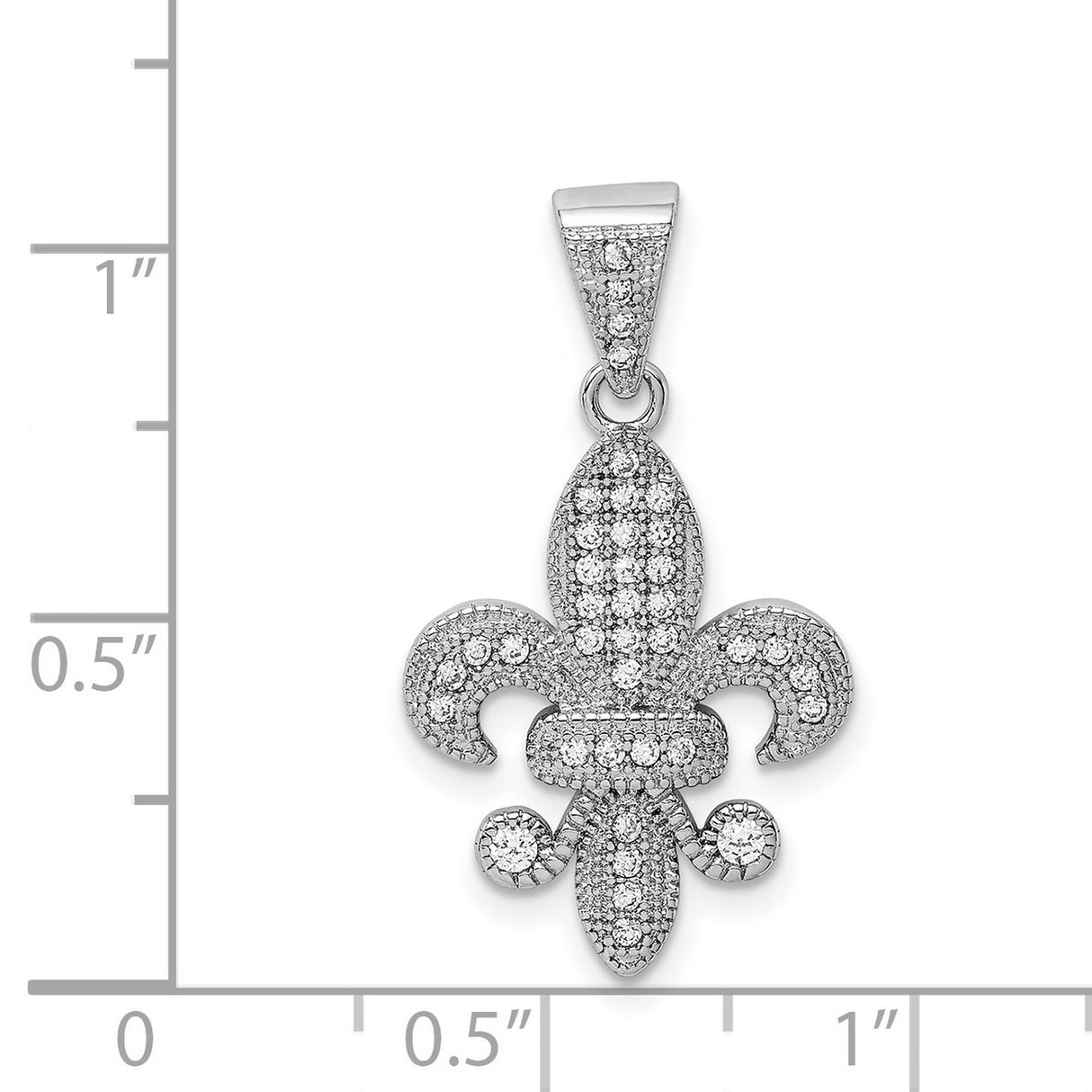 Sterling Silver Fleur de Lis Pendant with Cubic Zirconia, French Floral Symbol Jewelry