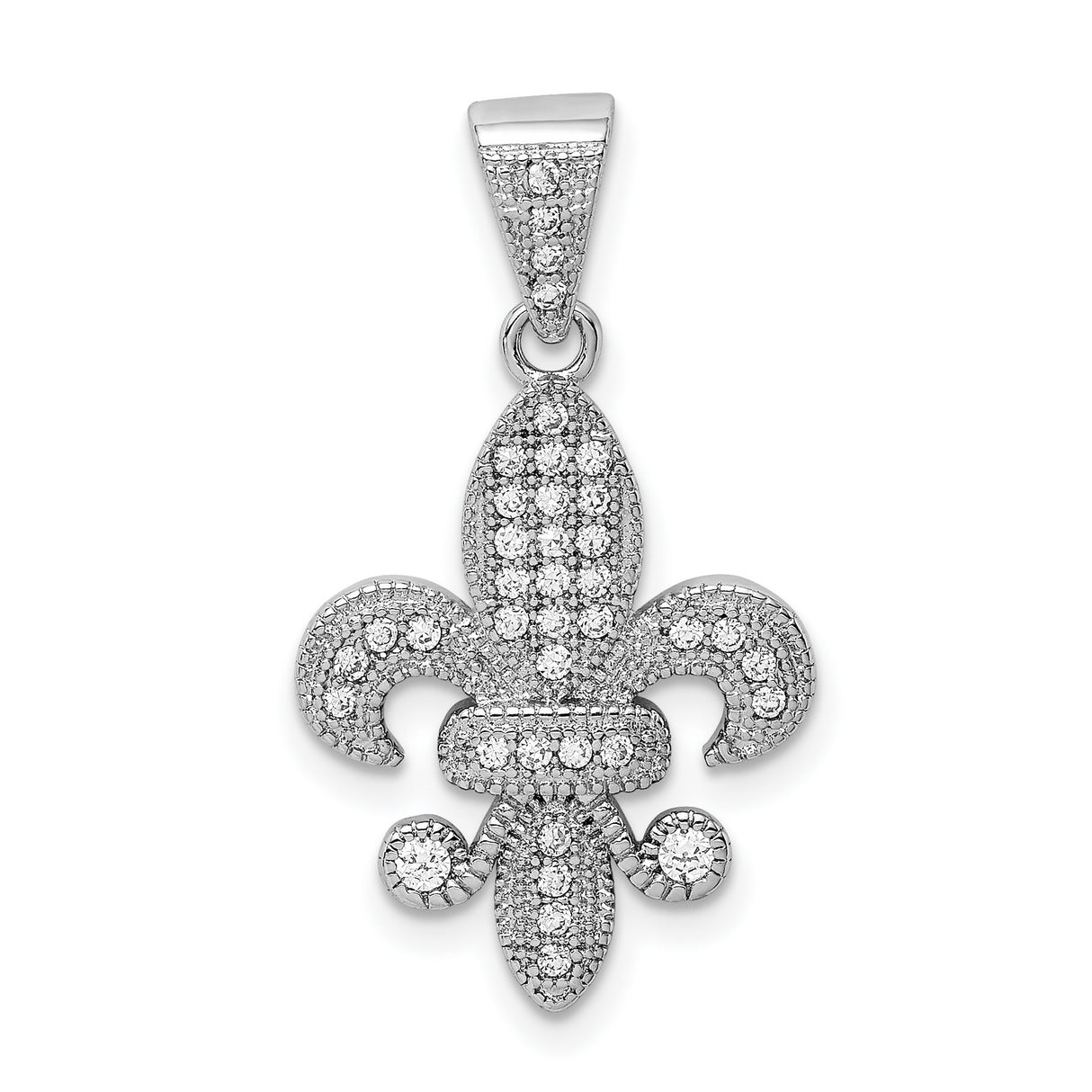 Sterling Silver Fleur de Lis Pendant with Cubic Zirconia, French Floral Symbol Jewelry