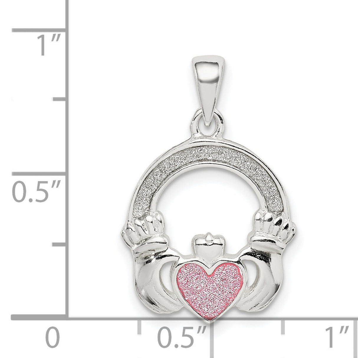 Sterling Silver Claddagh Pendant with Pink Glitter Heart, Irish Love and Loyalty Symbol for Women