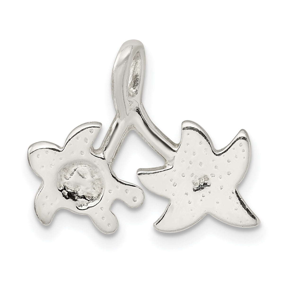 Sterling Silver Sea Turtle and Starfish Pendant with Green Glitter Enamel, Nautical Ocean Theme