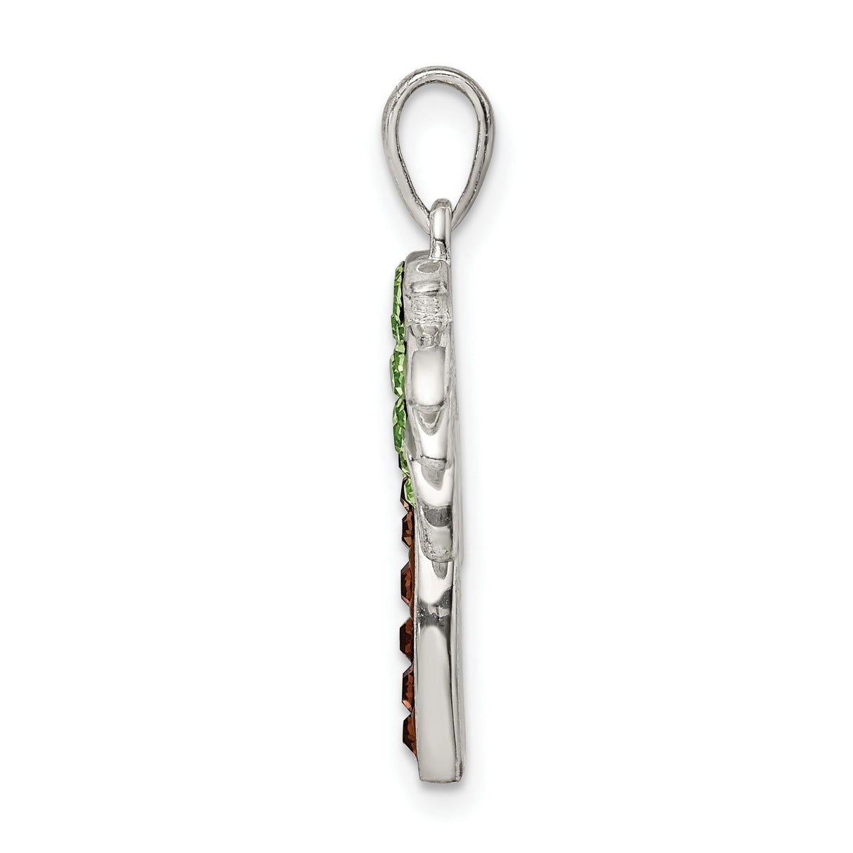 Sterling Silver Palm Tree Pendant with Green and Brown Crystals, Tropical Island Jewelry