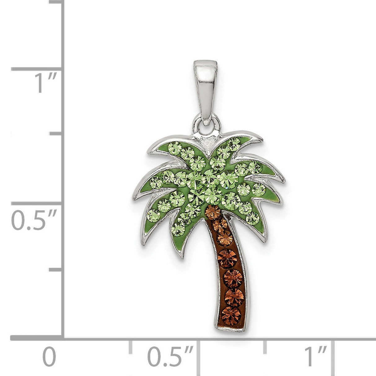 Sterling Silver Palm Tree Pendant with Green and Brown Crystals, Tropical Island Jewelry