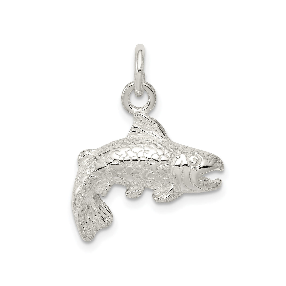 Sterling Silver Fish Charm Pendant with Realistic Fins and Scales, Unisex Fishing Theme Jewelry