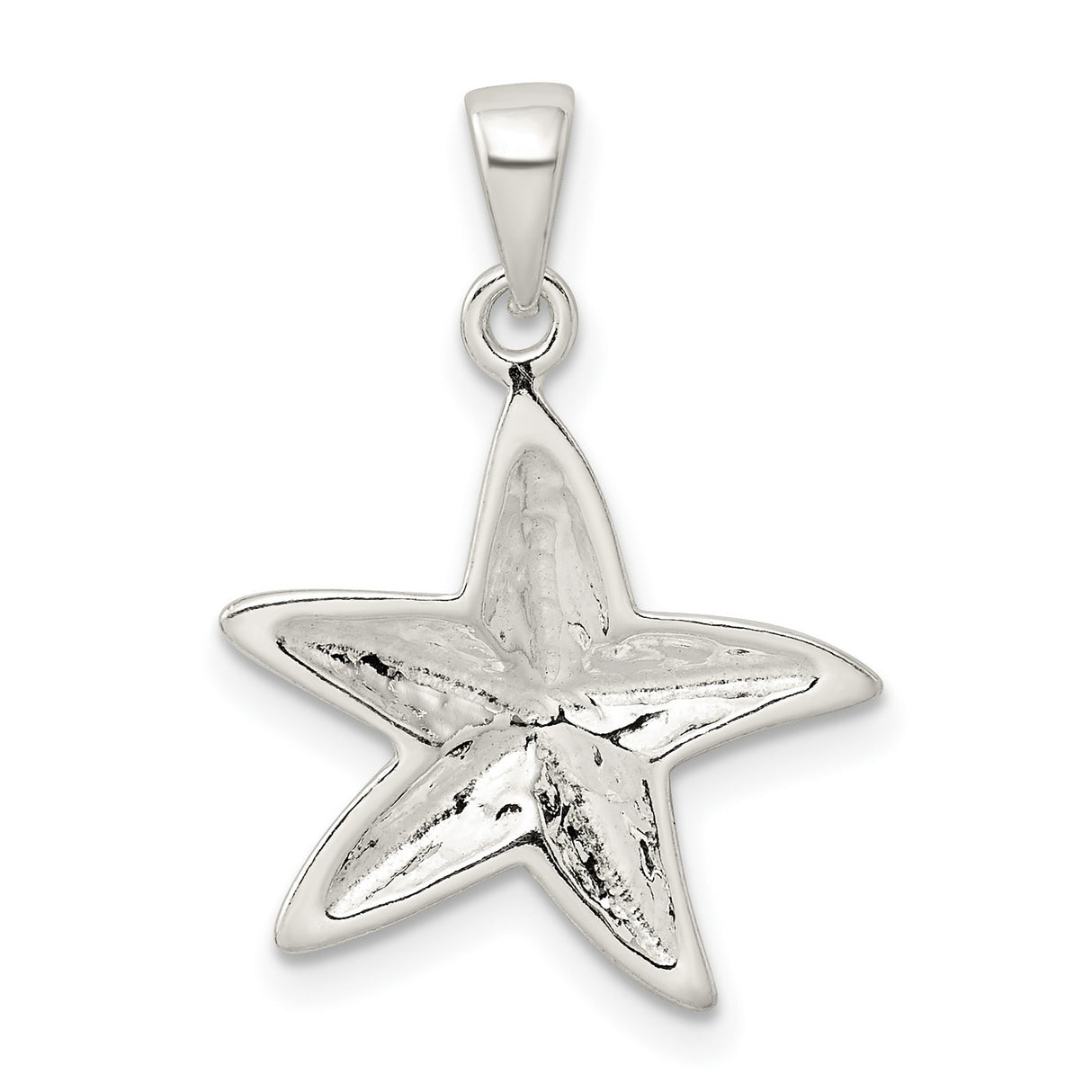 Sterling Silver Starfish Pendant with Polished and Textured Finish, Nautical Ocean Theme