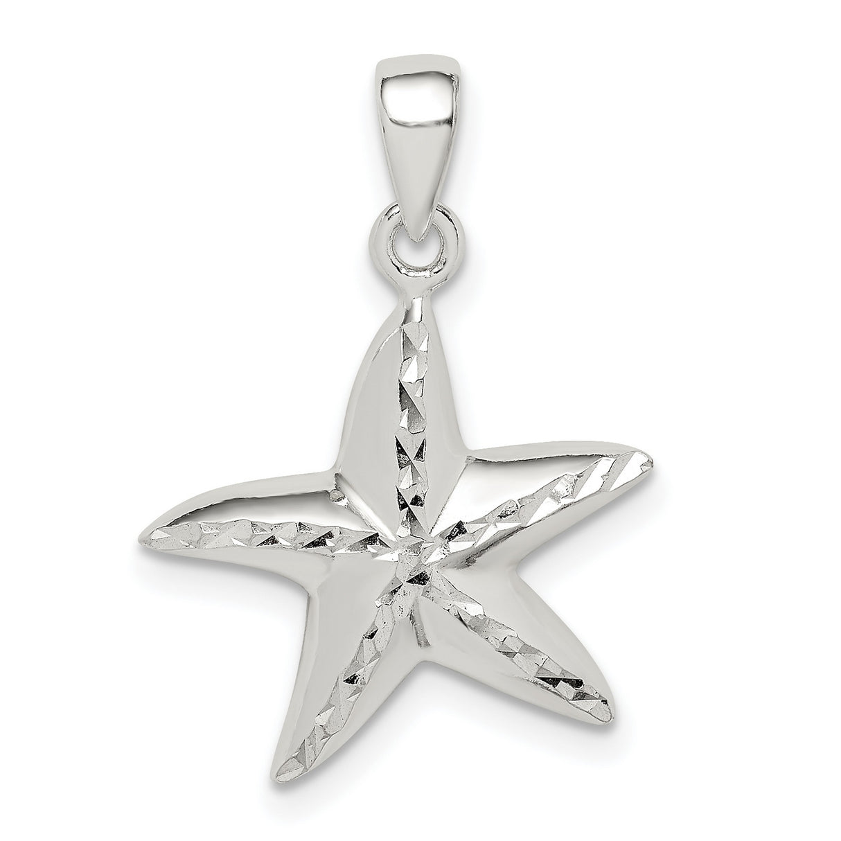 Sterling Silver Starfish Pendant with Polished and Textured Finish, Nautical Ocean Theme