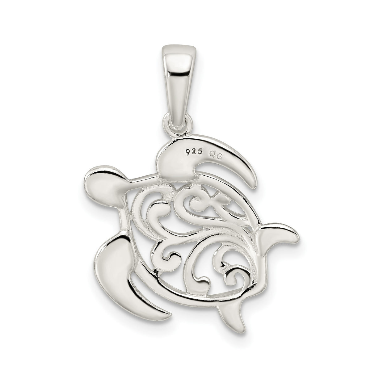 Sterling Silver Turtle Pendant with Scrollwork Design, Ocean and Nature Inspired Jewelry