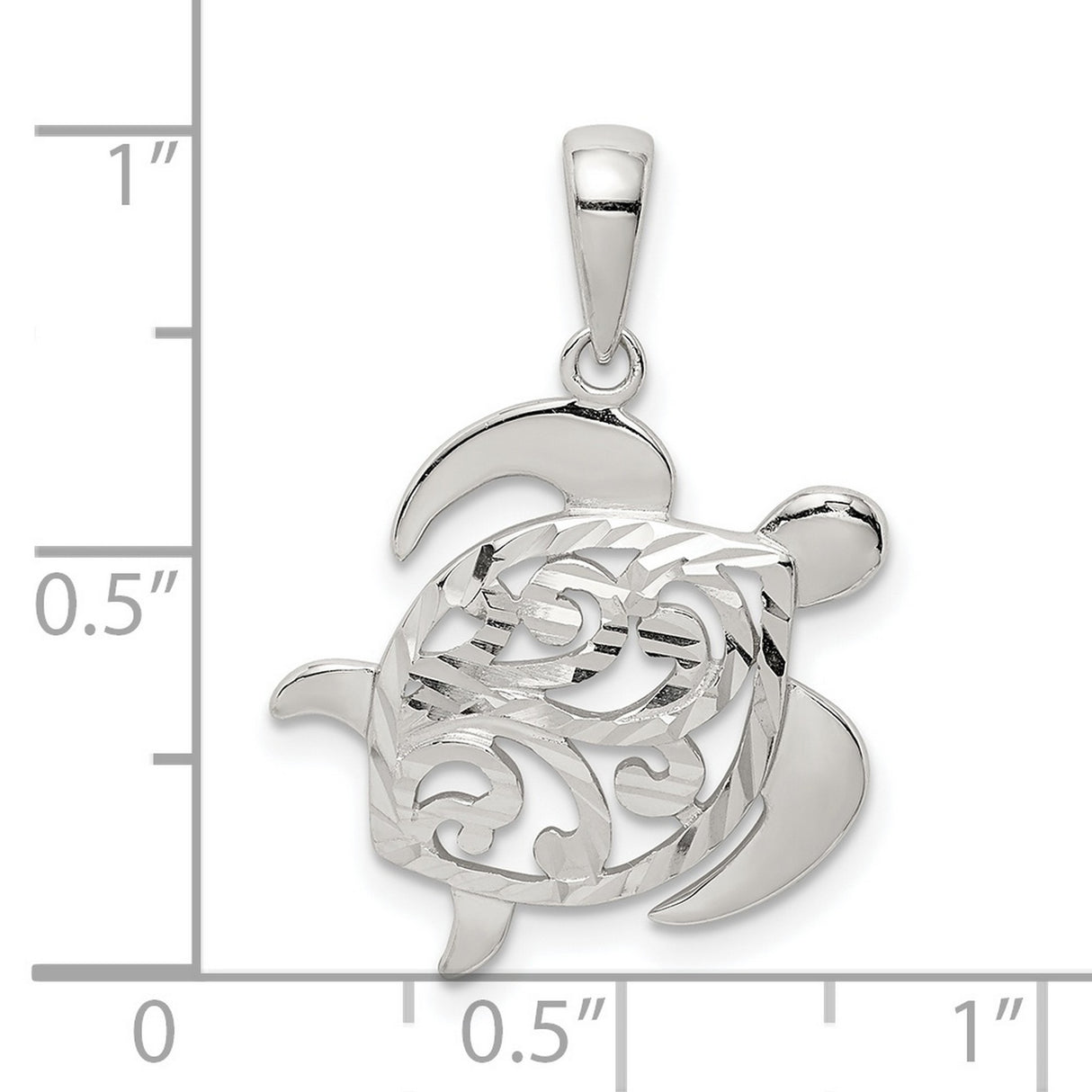 Sterling Silver Turtle Pendant with Scrollwork Design, Ocean and Nature Inspired Jewelry