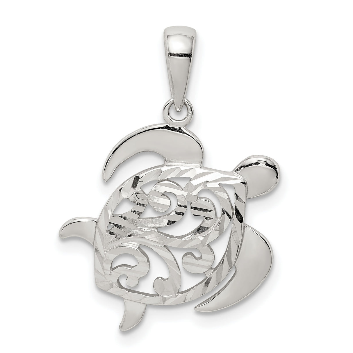 Sterling Silver Turtle Pendant with Scrollwork Design, Ocean and Nature Inspired Jewelry