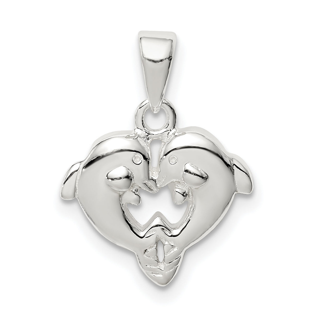 Sterling Silver Dolphin Heart Pendant, Two Dolphins Forming Heart, Ocean Inspired Jewelry for Women