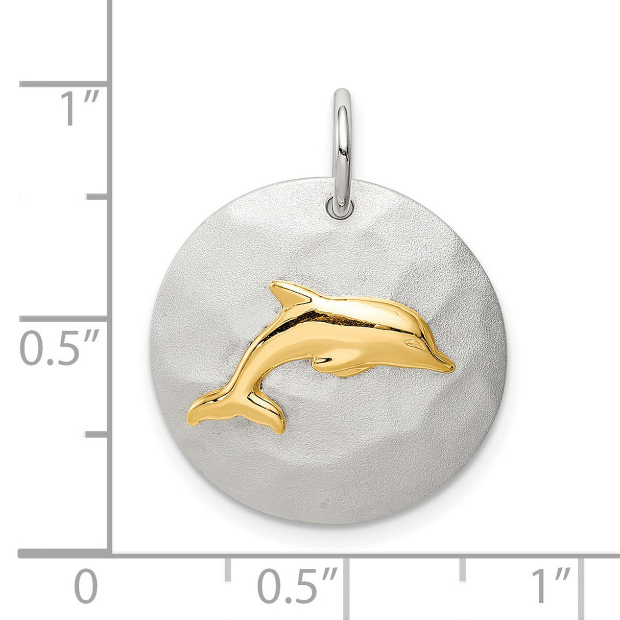 Sterling Silver Round Pendant with Raised Gold-Tone Dolphin, Nautical Ocean Theme