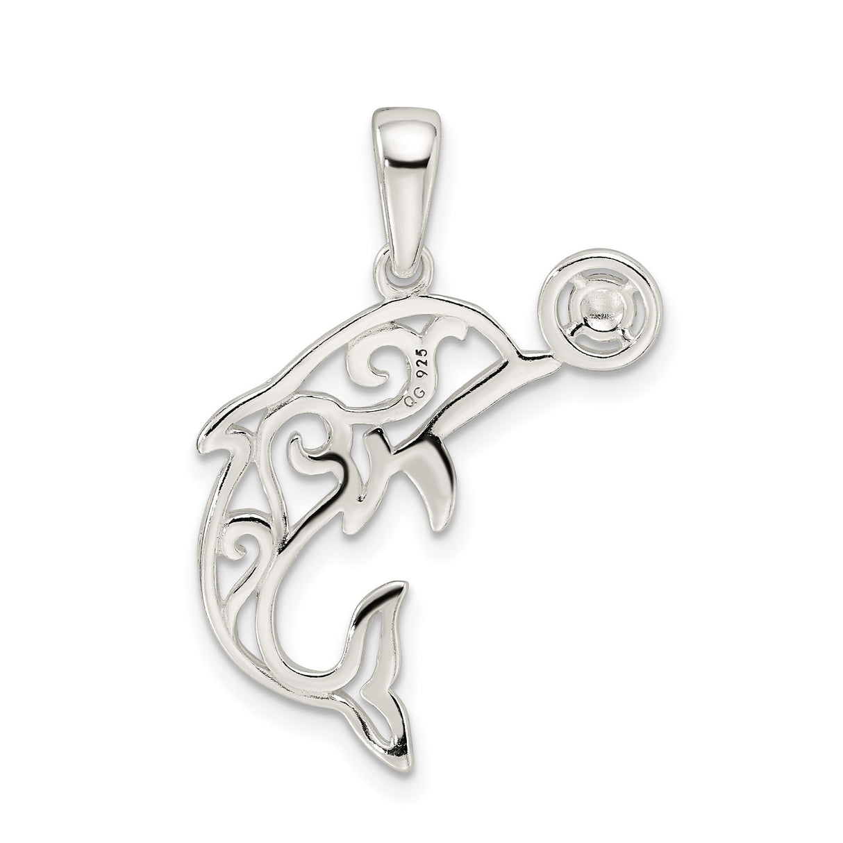 Sterling Silver Dolphin Pendant with Swirl Cut-Out Design and Ball Accent