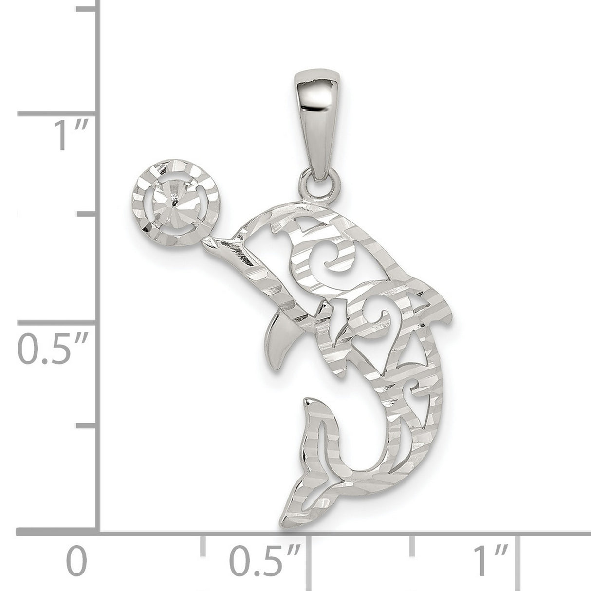 Sterling Silver Dolphin Pendant with Swirl Cut-Out Design and Ball Accent