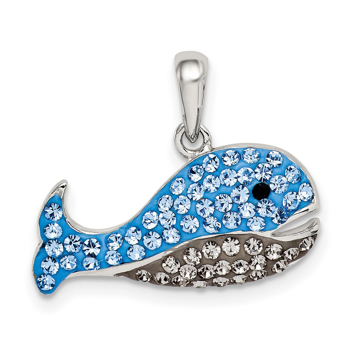 Sterling Silver Whale Pendant with Blue and Clear Crystals, Nautical Ocean Animal Design