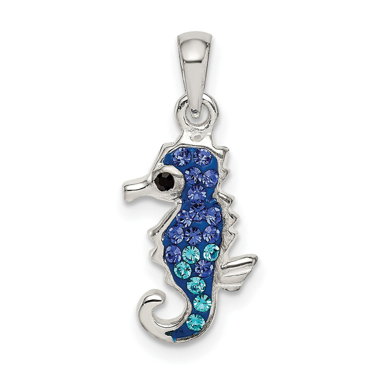 Sterling Silver Seahorse Pendant with Blue and Aqua Crystals, Ocean Theme Jewelry