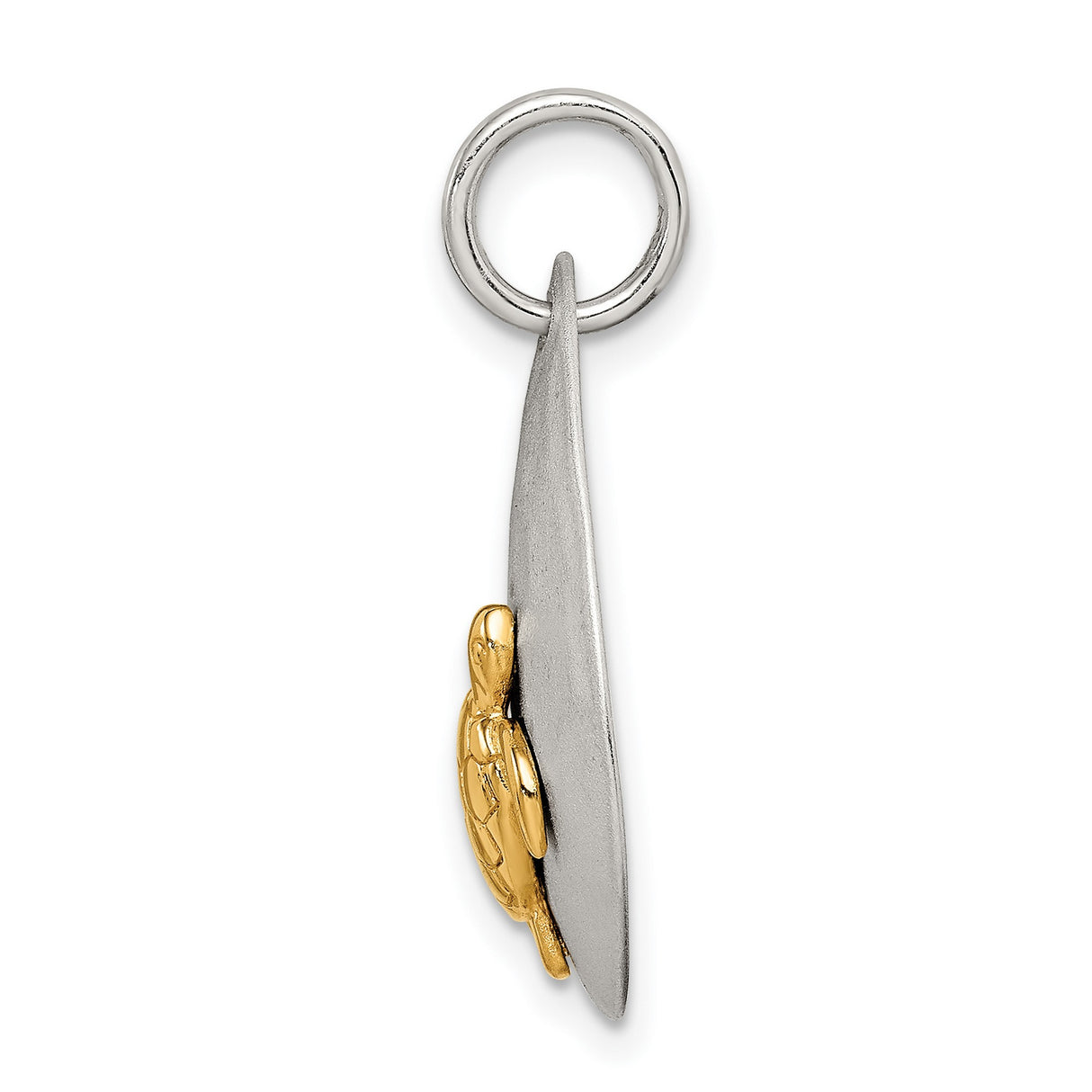 Sterling Silver Teardrop Pendant with Gold Tone Sea Turtle, Nautical Coastal Theme Jewelry