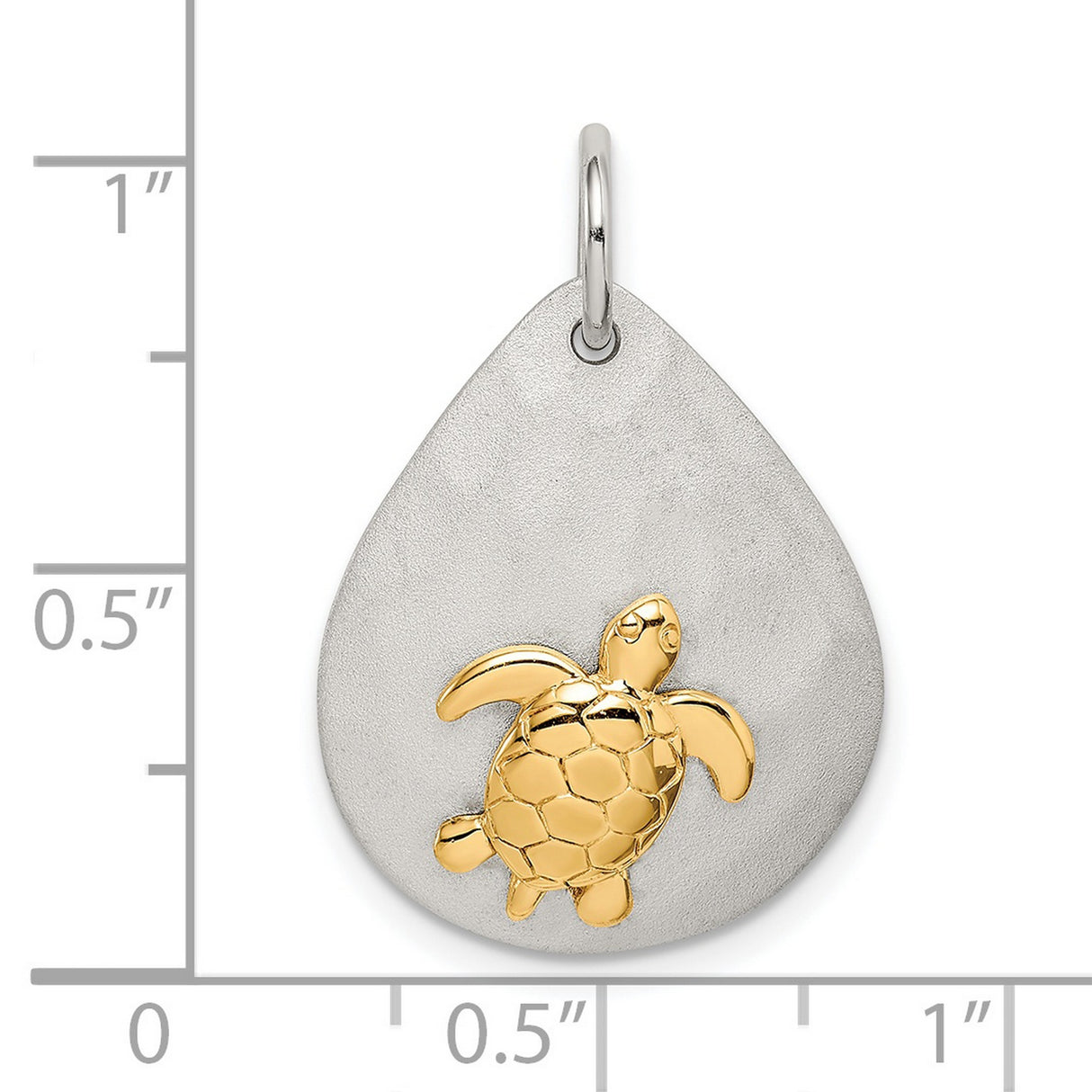 Sterling Silver Teardrop Pendant with Gold Tone Sea Turtle, Nautical Coastal Theme Jewelry