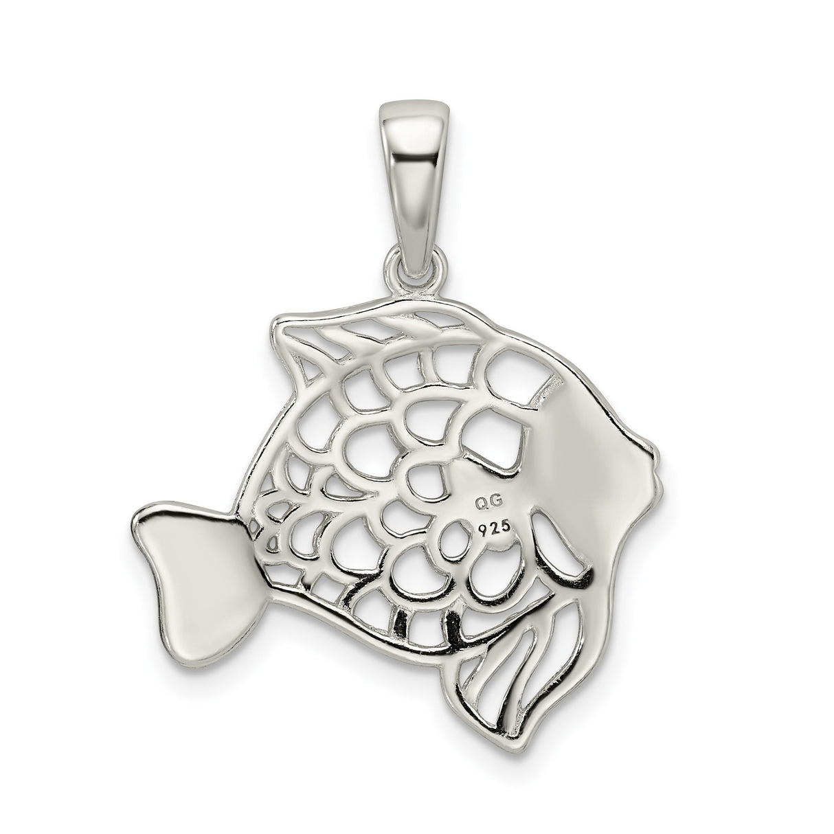 Sterling Silver Tropical Fish Pendant with Cutout Design, Polished and Textured Finish