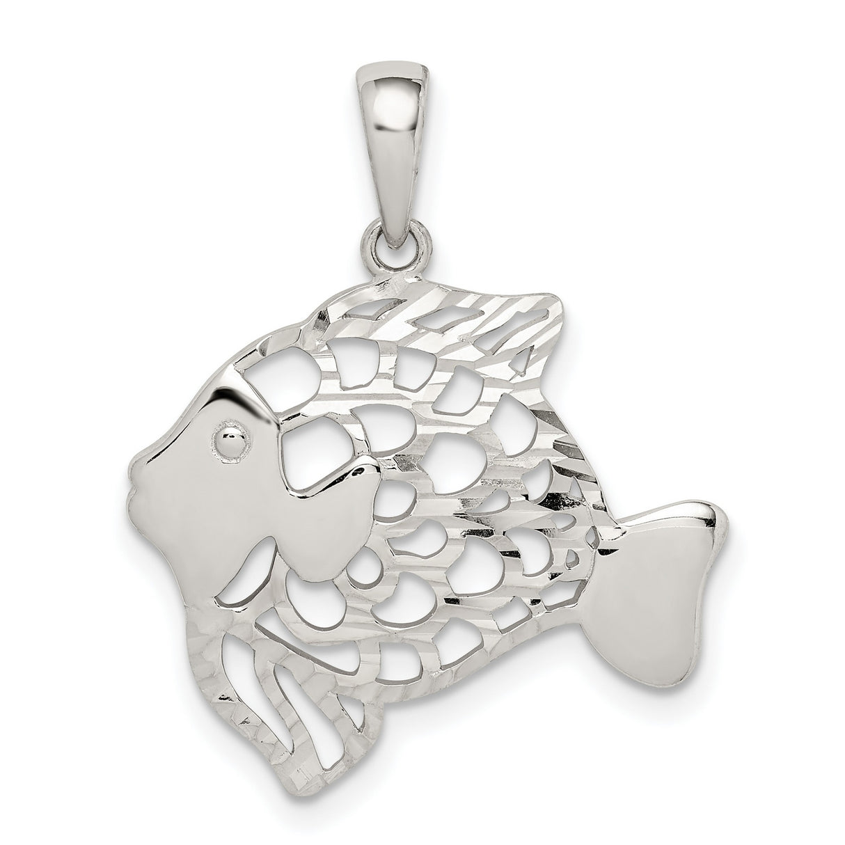 Sterling Silver Tropical Fish Pendant with Cutout Design, Polished and Textured Finish