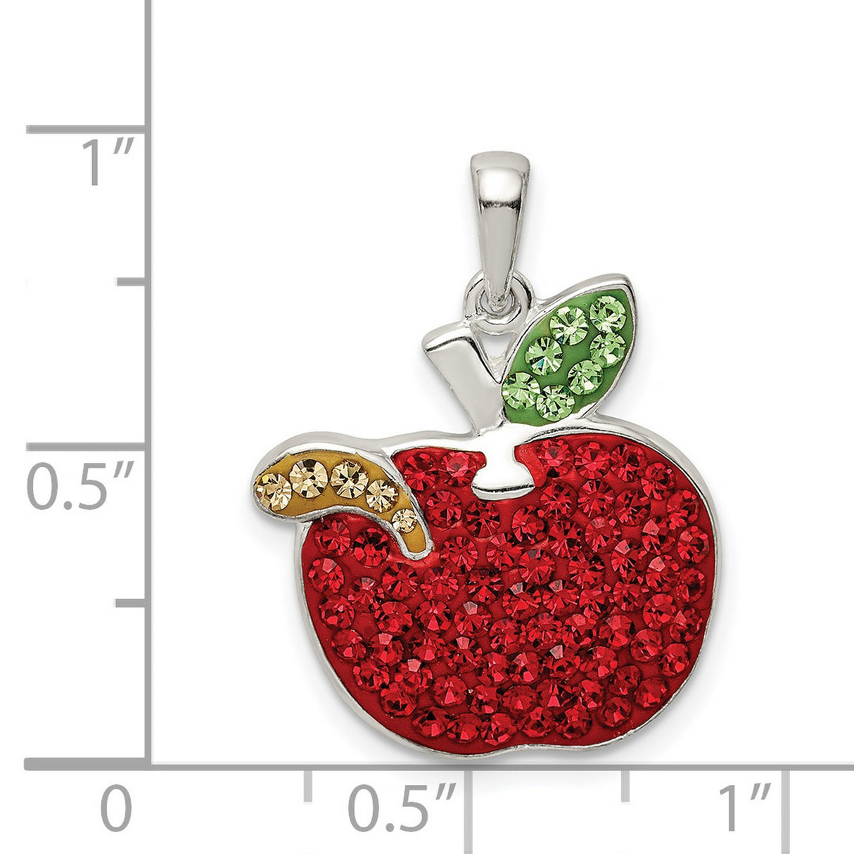 Sterling Silver Apple Pendant with Red Green Yellow Preciosa Crystals, Symbol of Knowledge and Appreciation