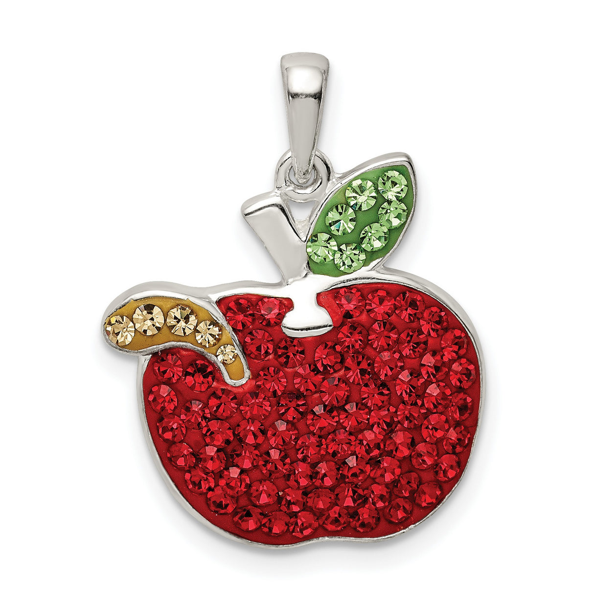 Sterling Silver Apple Pendant with Red Green Yellow Preciosa Crystals, Symbol of Knowledge and Appreciation
